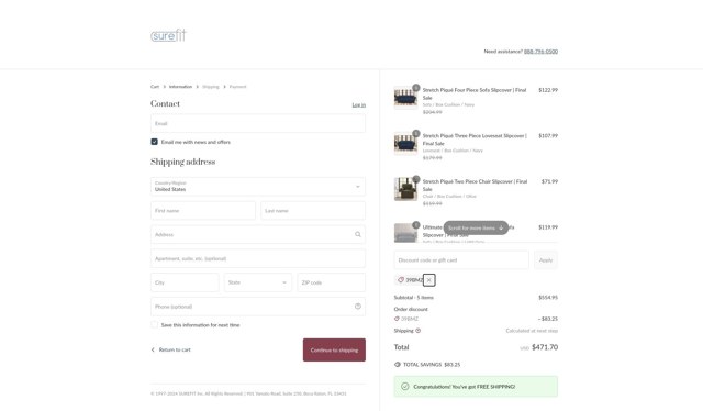 SureFit checkout page showing SureFit coupon code box | Screenshot taken by SimplyCodes community member on Feb 19, 2025