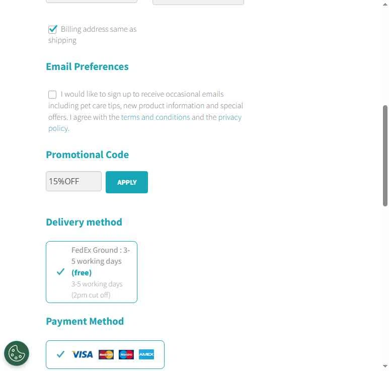 Sure Petcare checkout page showing Sure Petcare promo code box | Screenshot taken by SimplyCodes community member on Aug 5, 2025