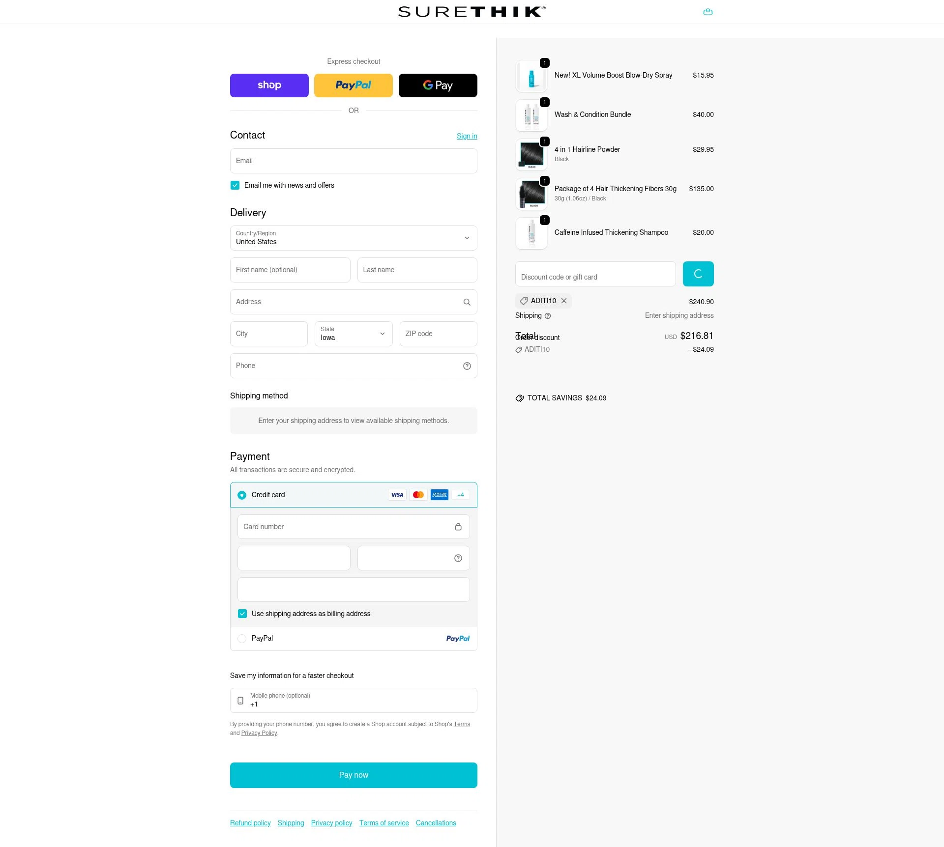 SureThik checkout page showing SureThik promo code box | Screenshot taken by SimplyCodes community member on Feb 19, 2026