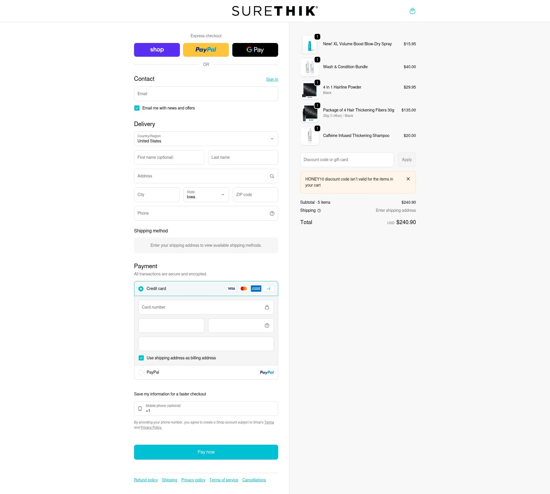 SureThik checkout page showing SureThik promo code box | Screenshot taken by SimplyCodes community member on Feb 19, 2026