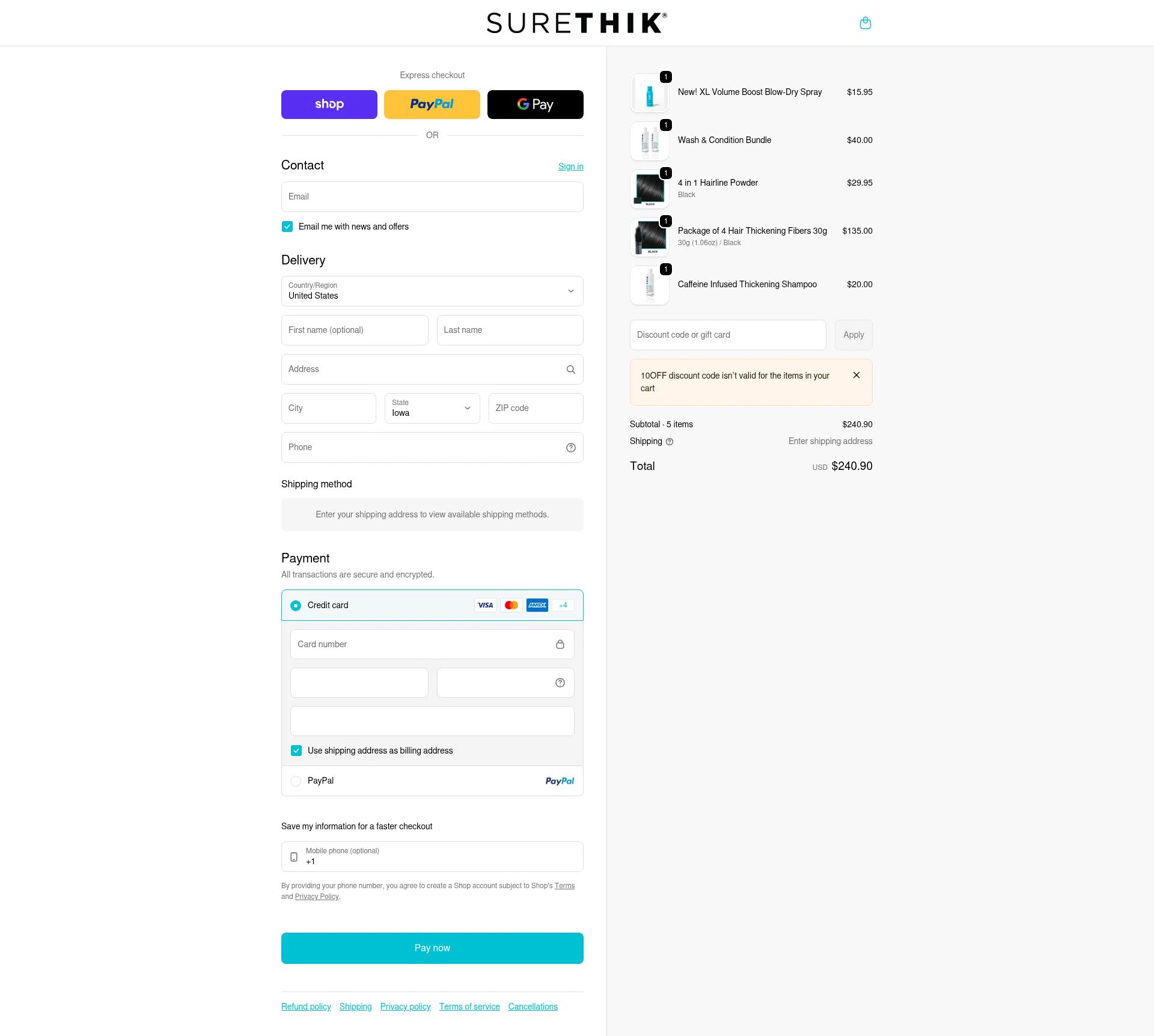 SureThik checkout page showing SureThik promo code box | Screenshot taken by SimplyCodes community member on Feb 19, 2026