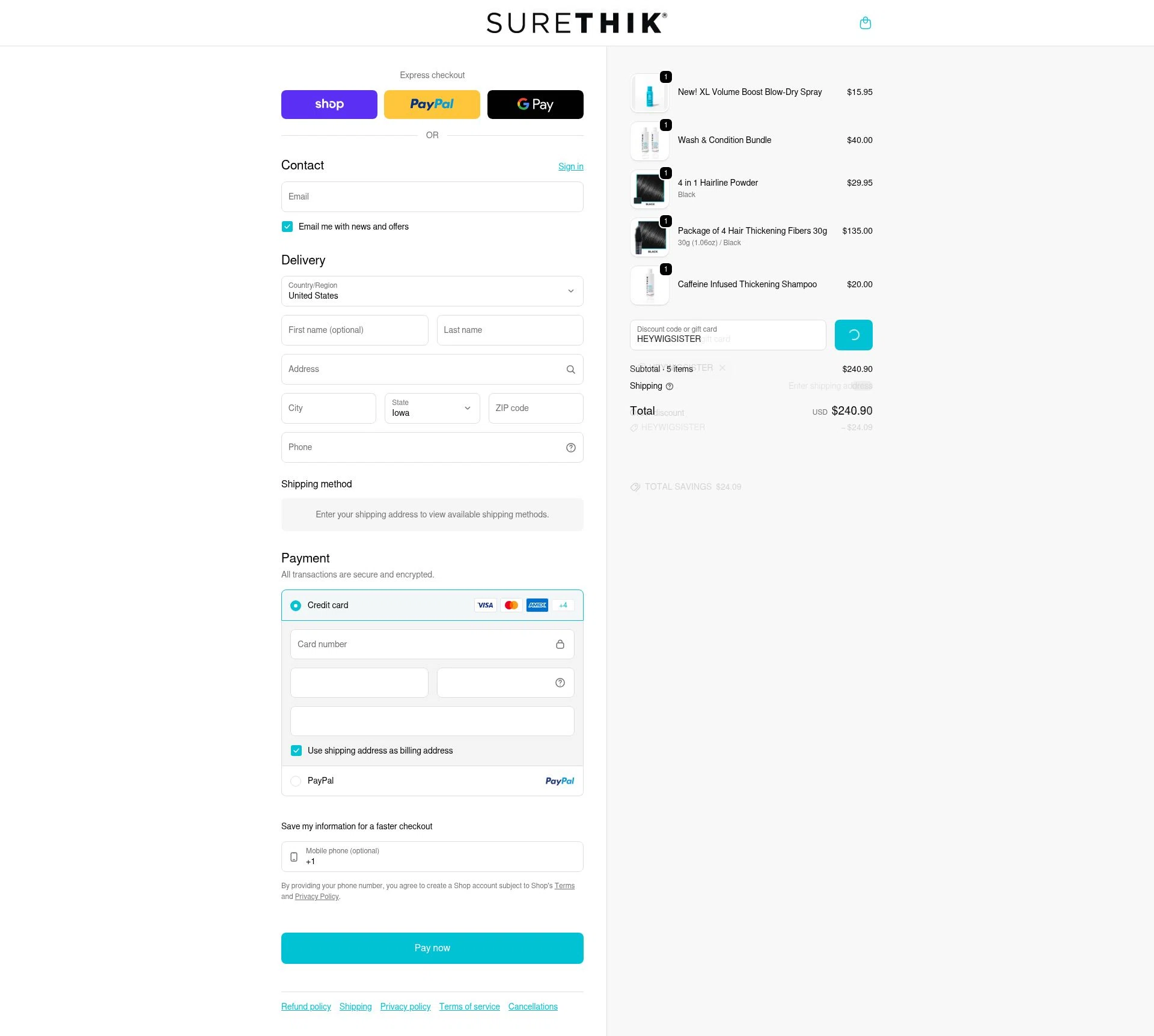 SureThik checkout page showing SureThik promo code box | Screenshot taken by SimplyCodes community member on Feb 19, 2026