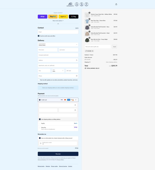 Surfside Supply Co. checkout page showing Surfside Supply Co. promo code box | Screenshot taken by SimplyCodes community member on Sep 7, 2025