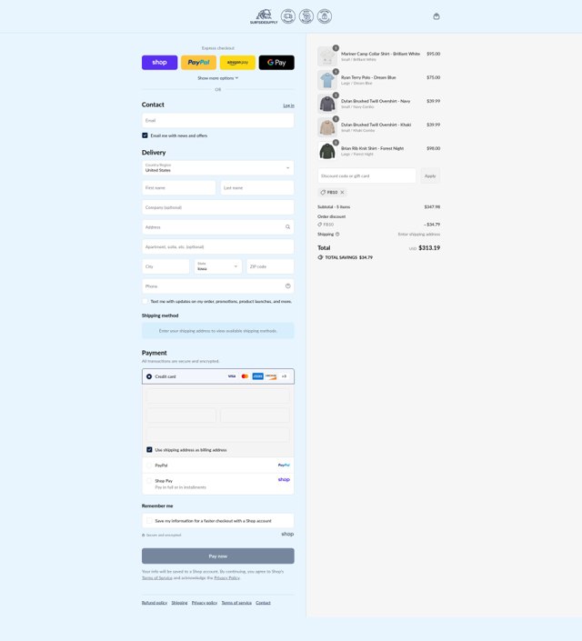 Surfside Supply Co. checkout page showing Surfside Supply Co. promo code box | Screenshot taken by SimplyCodes community member on Sep 7, 2025