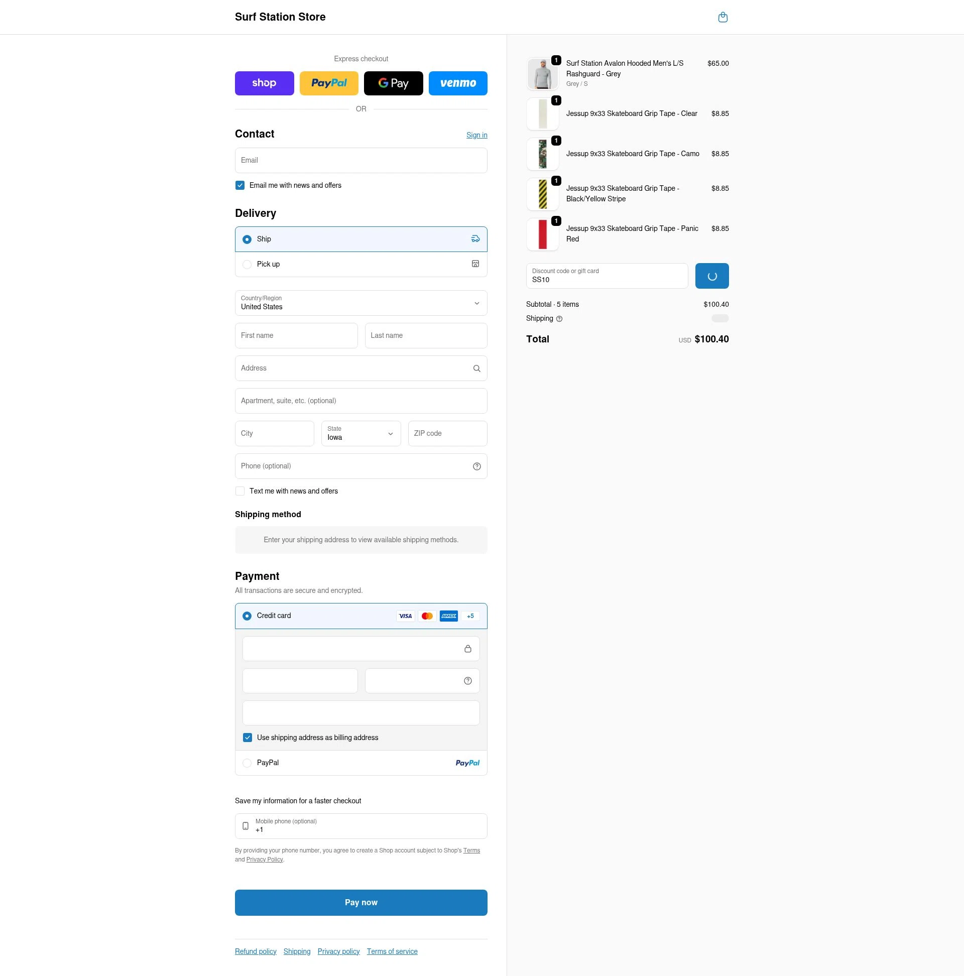 Surf Station checkout page showing Surf Station promo code box | Screenshot taken by SimplyCodes community member on Feb 6, 2026