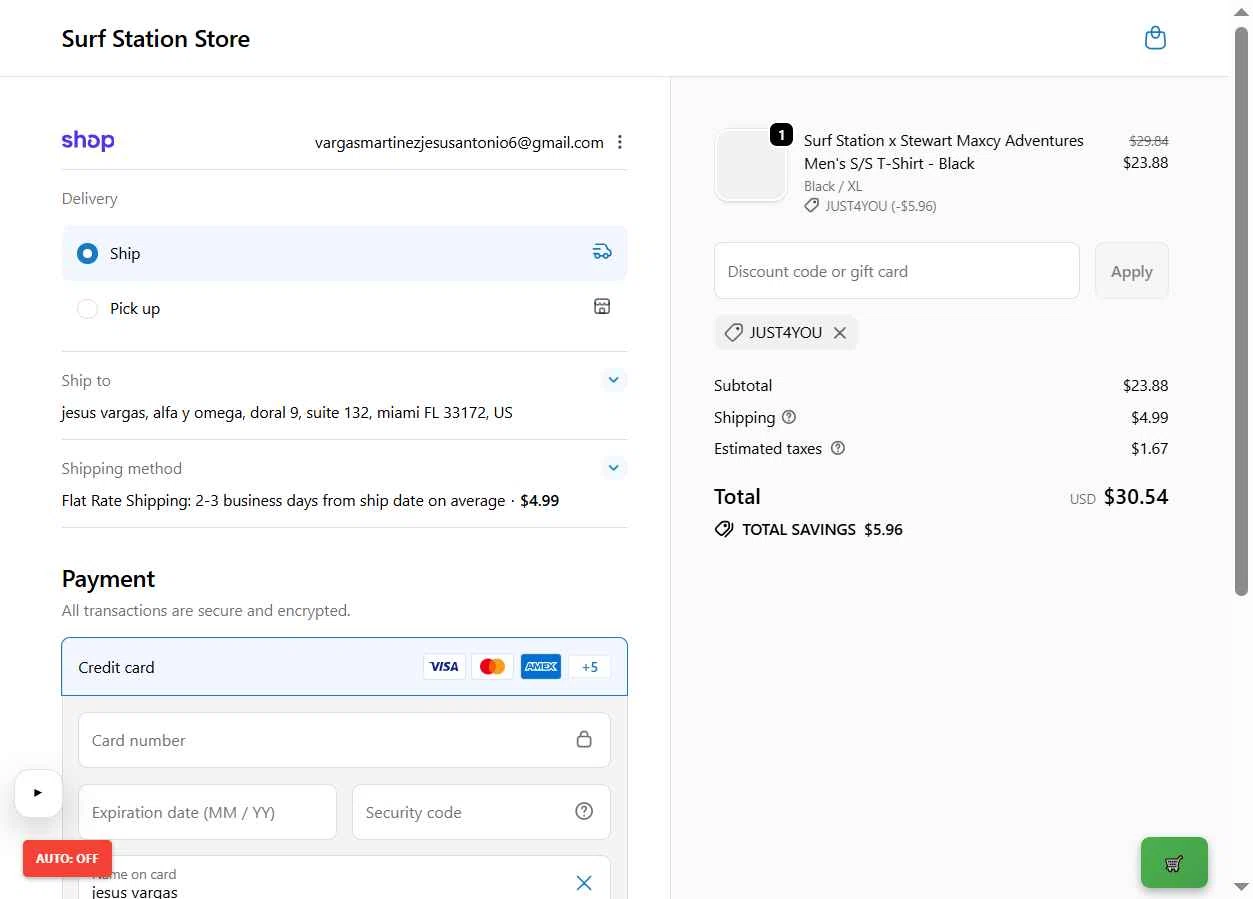 Surf Station checkout page showing Surf Station promo code box | Screenshot taken by SimplyCodes community member on Feb 21, 2026