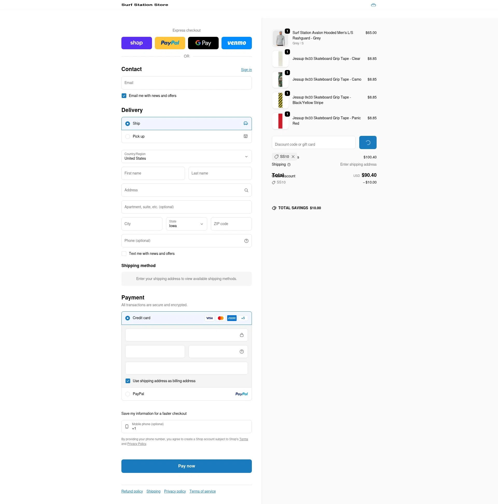 Surf Station checkout page showing Surf Station promo code box | Screenshot taken by SimplyCodes community member on Feb 15, 2026
