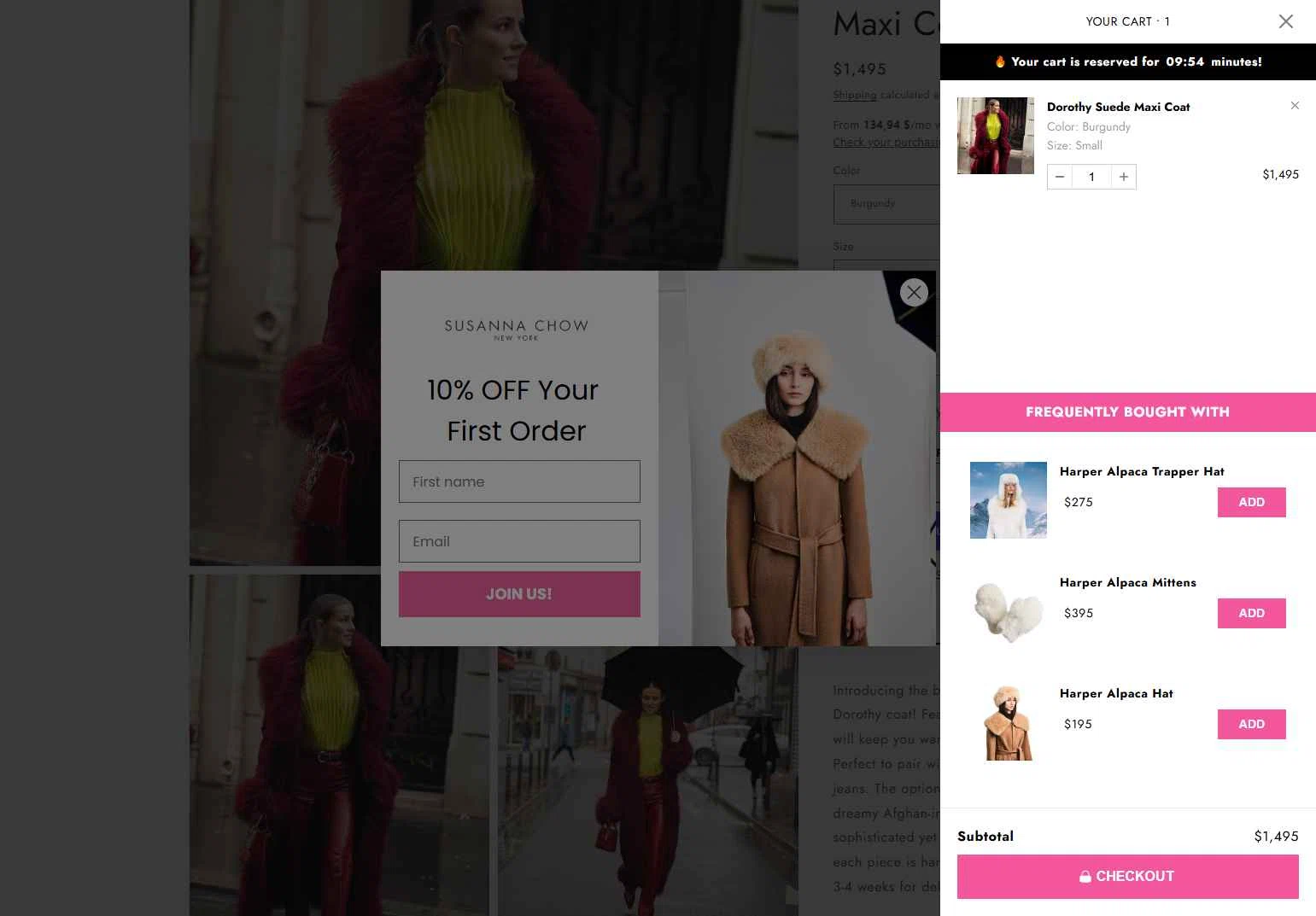 Susanna Chow checkout page showing Susanna Chow promo code box | Screenshot taken by SimplyCodes community member on Jan 2, 2026