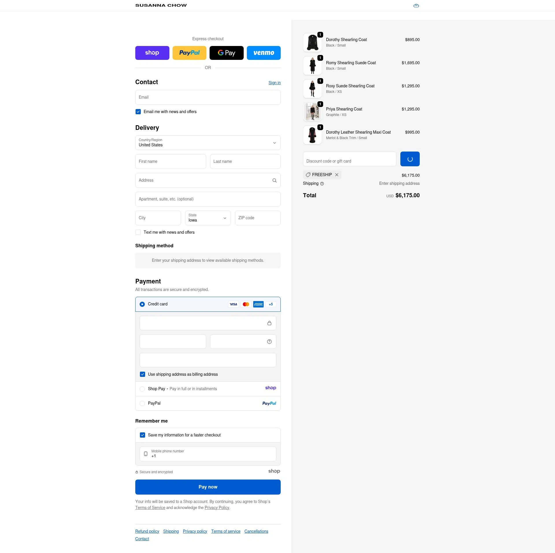 Susanna Chow checkout page showing Susanna Chow promo code box | Screenshot taken by SimplyCodes community member on Dec 23, 2025