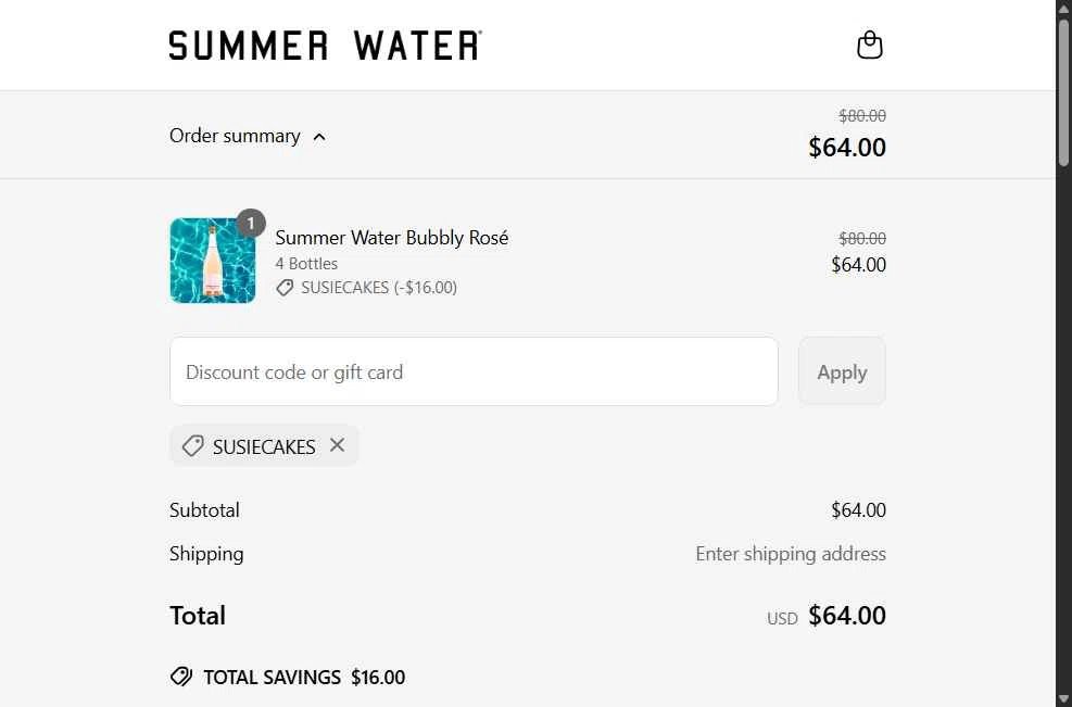 SusieCakes checkout page showing SusieCakes coupon code box | Screenshot taken by SimplyCodes community member on May 18, 2025
