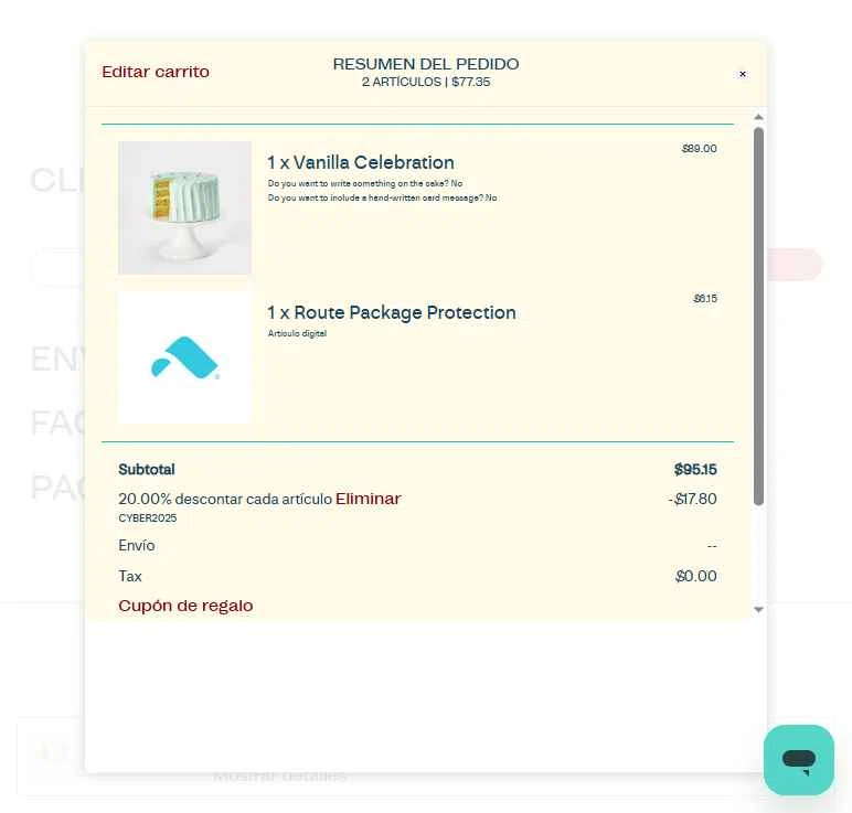 SusieCakes checkout page showing SusieCakes coupon code box | Screenshot taken by SimplyCodes community member on Dec 1, 2025