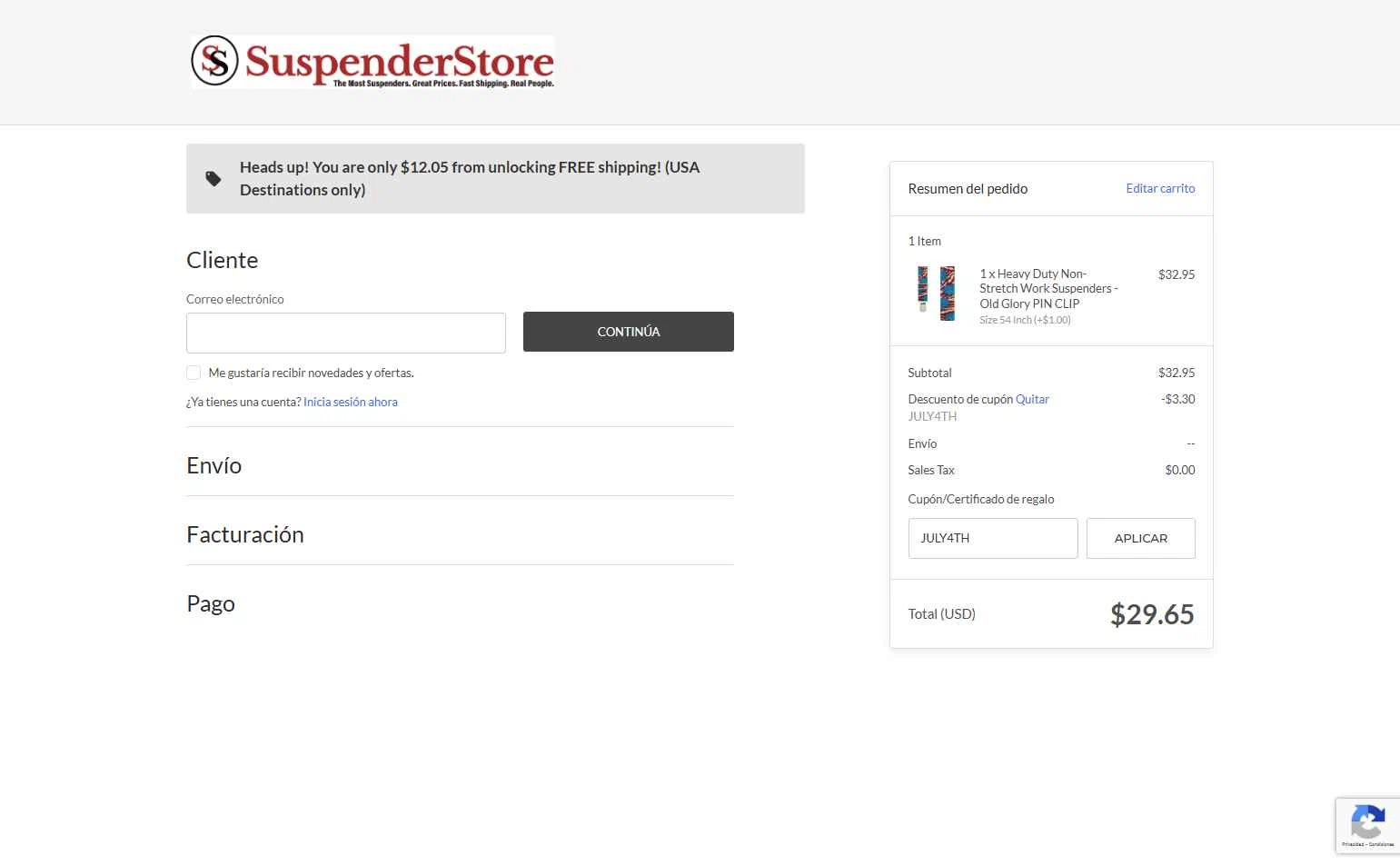 SuspenderStore checkout page showing SuspenderStore coupon code box | Screenshot taken by SimplyCodes community member on Jun 22, 2025