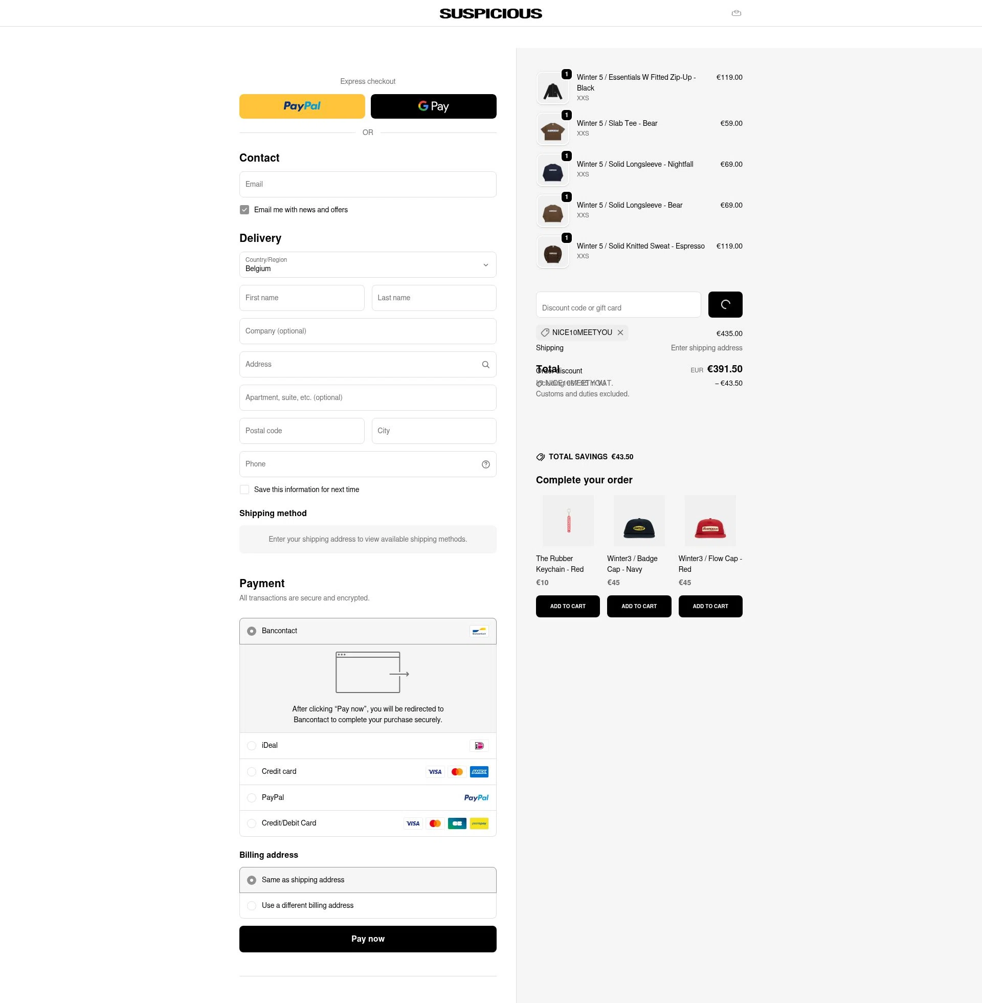 Suspicious Antwerp checkout page showing Suspicious Antwerp promo code box | Screenshot taken by SimplyCodes community member on Jan 15, 2026
