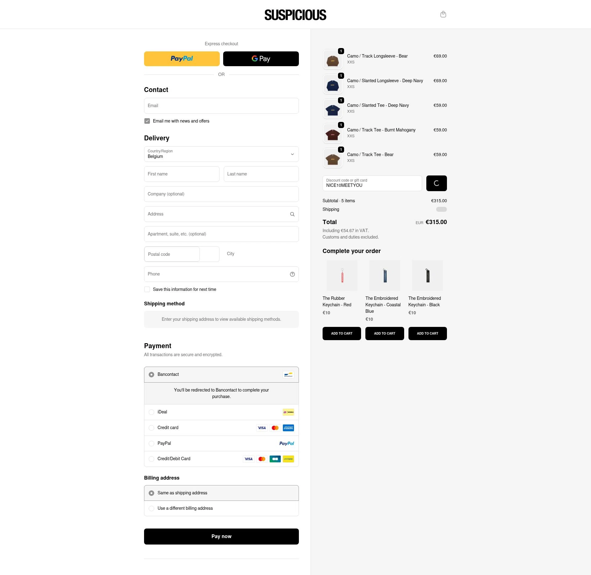 Suspicious Antwerp checkout page showing Suspicious Antwerp promo code box | Screenshot taken by SimplyCodes community member on Feb 15, 2026