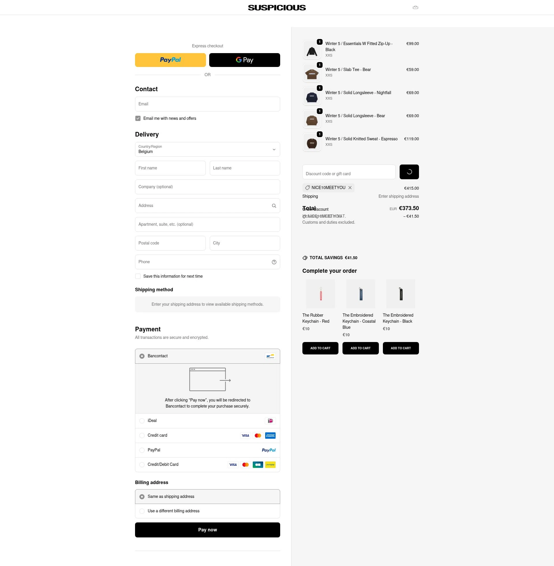 Suspicious Antwerp checkout page showing Suspicious Antwerp promo code box | Screenshot taken by SimplyCodes community member on Jan 20, 2026