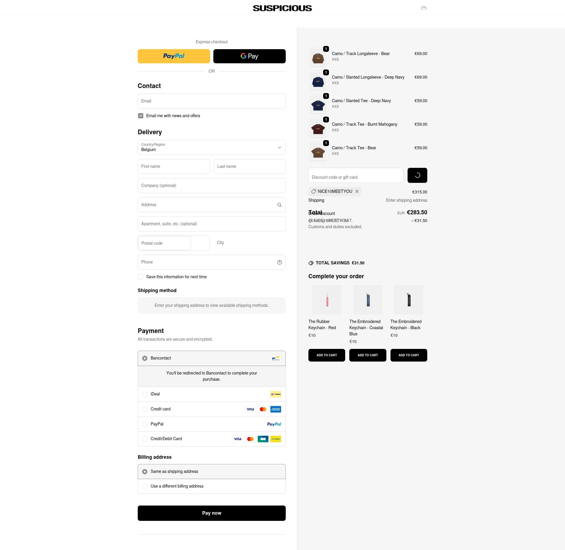 Suspicious Antwerp checkout page showing Suspicious Antwerp promo code box | Screenshot taken by SimplyCodes community member on Feb 20, 2026