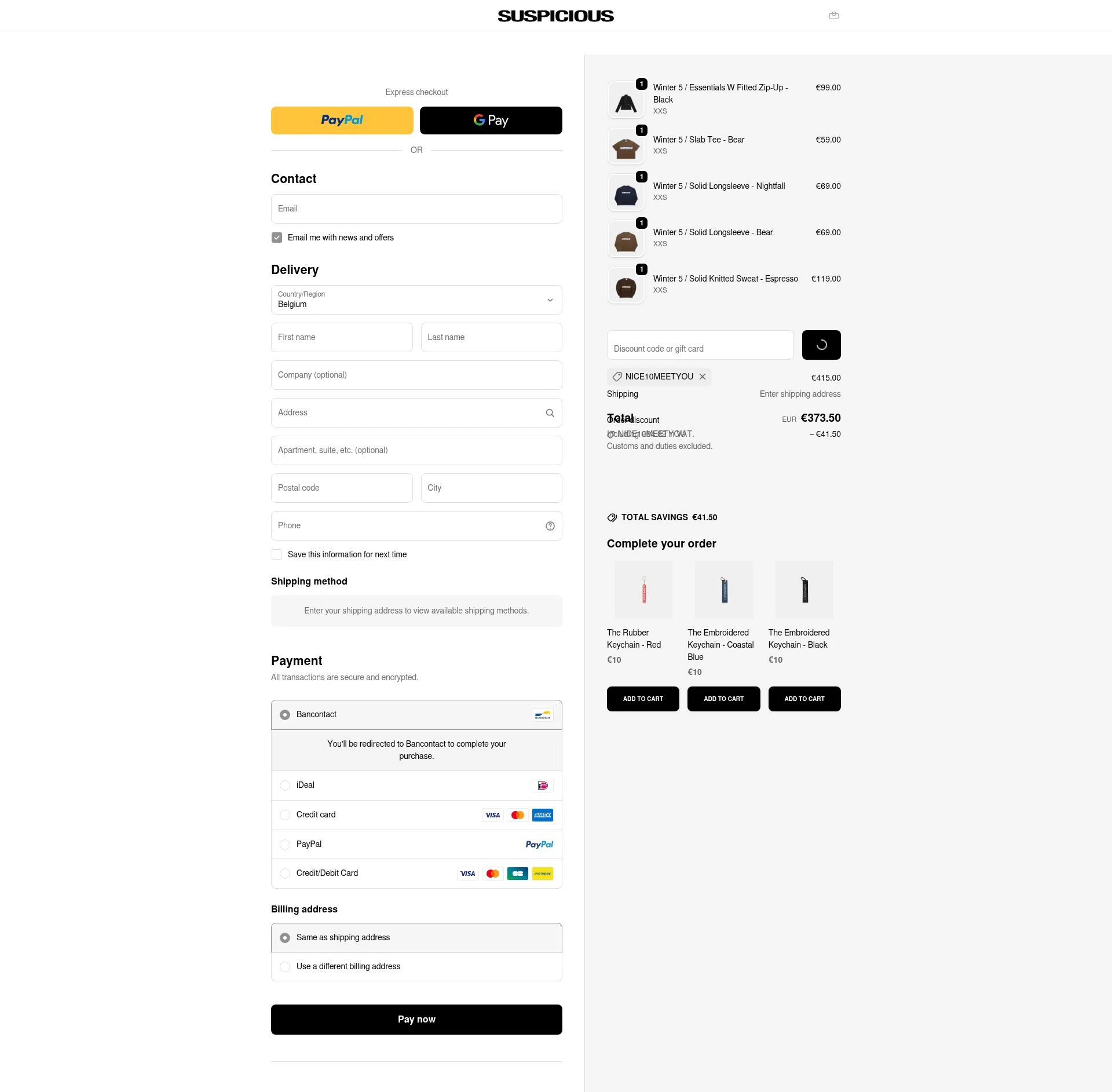 Suspicious Antwerp checkout page showing Suspicious Antwerp promo code box | Screenshot taken by SimplyCodes community member on Jan 25, 2026