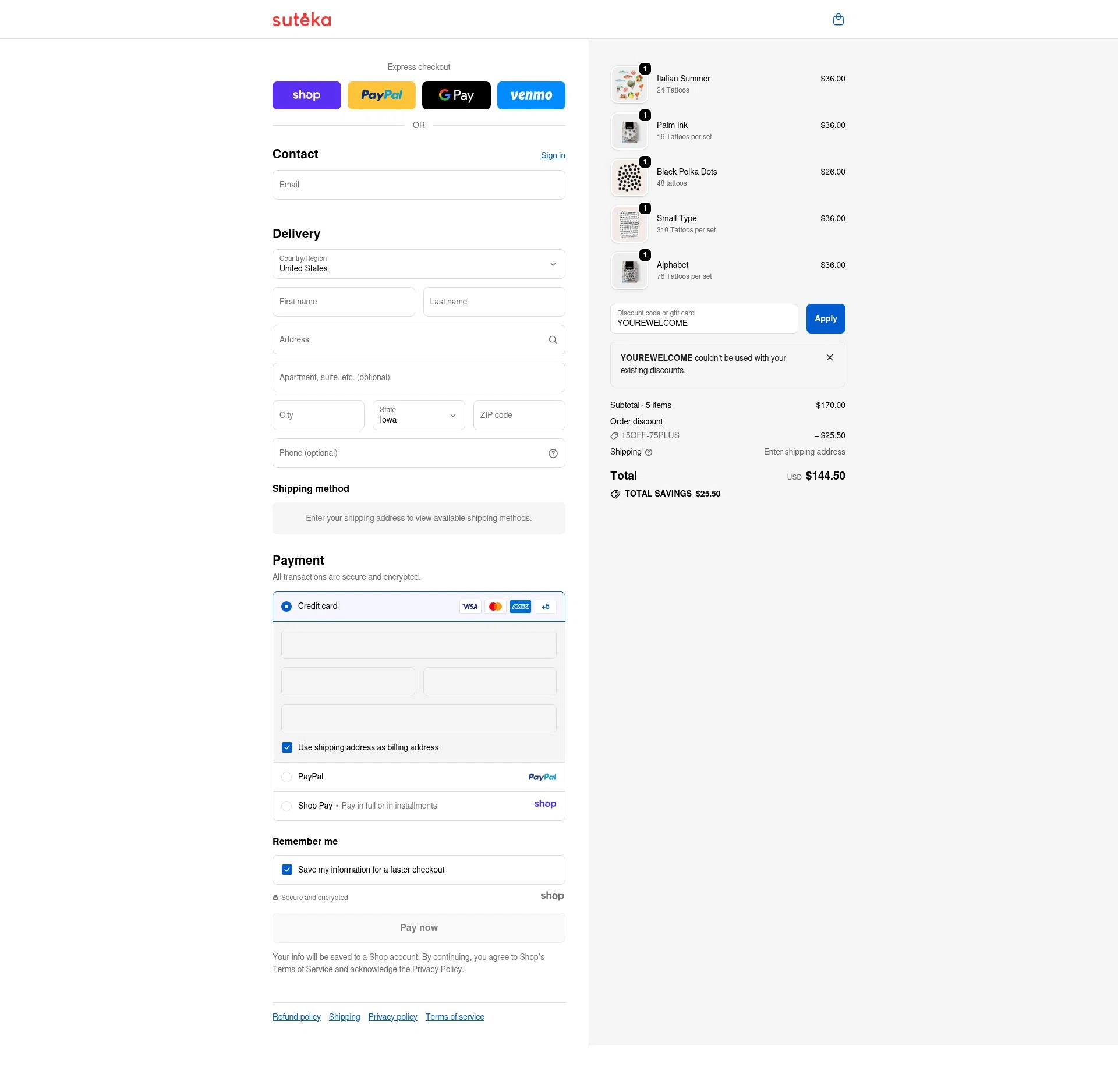 Suteka checkout page showing Suteka promo code box | Screenshot taken by SimplyCodes community member on Dec 12, 2025