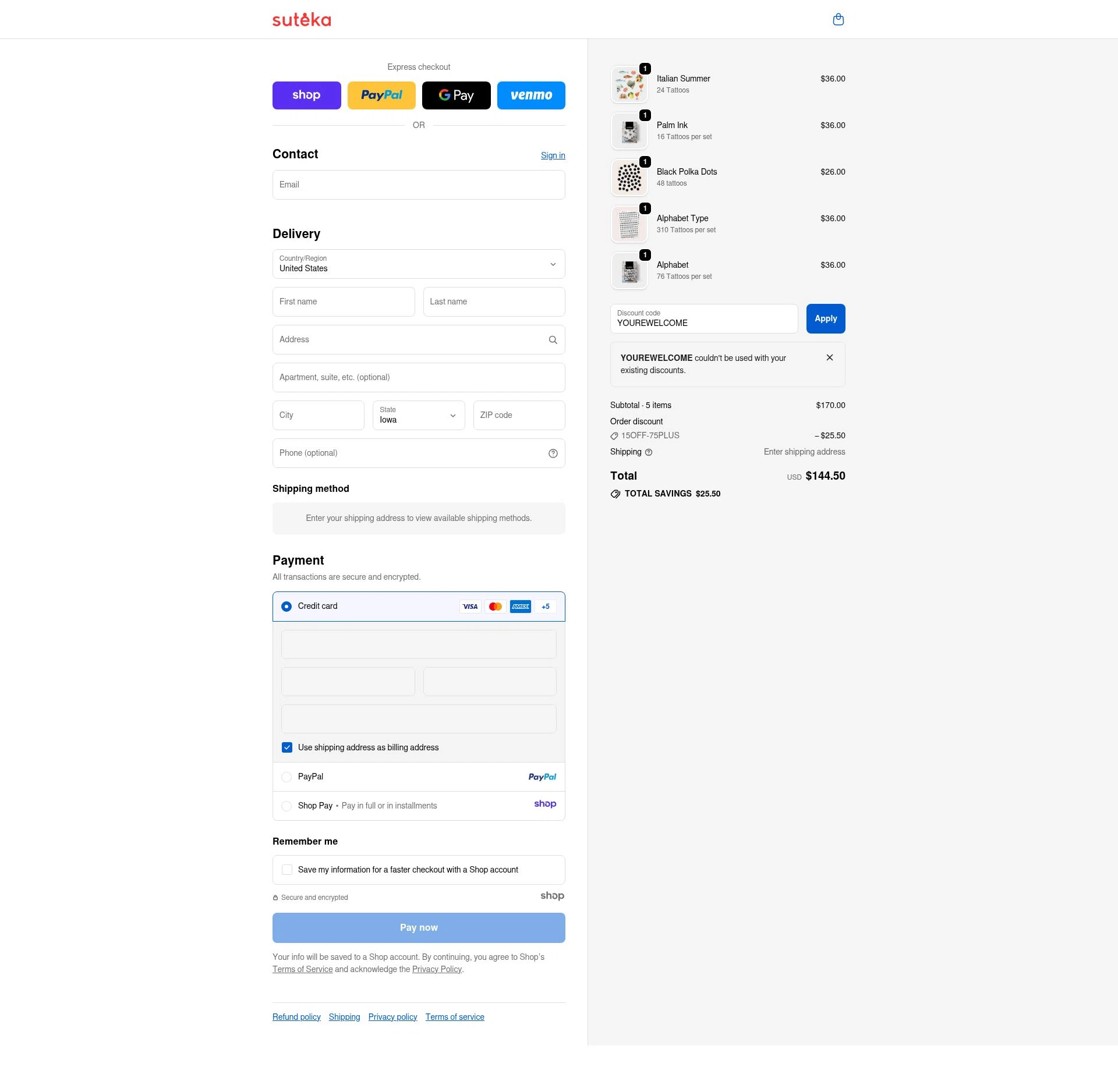 Suteka checkout page showing Suteka promo code box | Screenshot taken by SimplyCodes community member on Dec 6, 2025