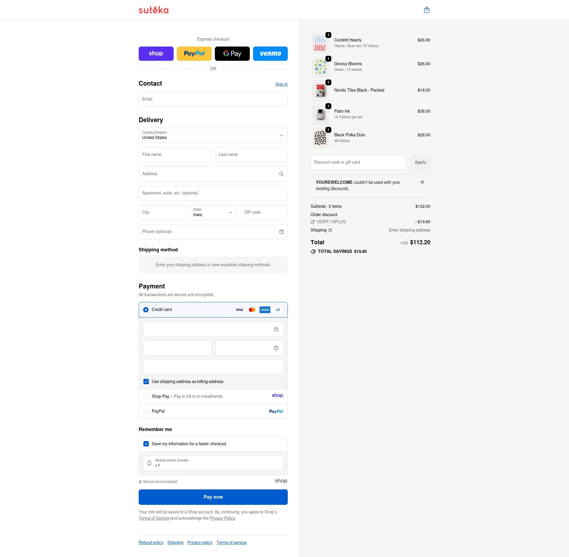 Suteka checkout page showing Suteka promo code box | Screenshot taken by SimplyCodes community member on Dec 29, 2025