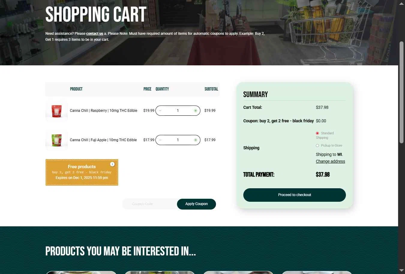 Sutherland CBD checkout page showing Sutherland CBD promo code box | Screenshot taken by SimplyCodes community member on Nov 27, 2025
