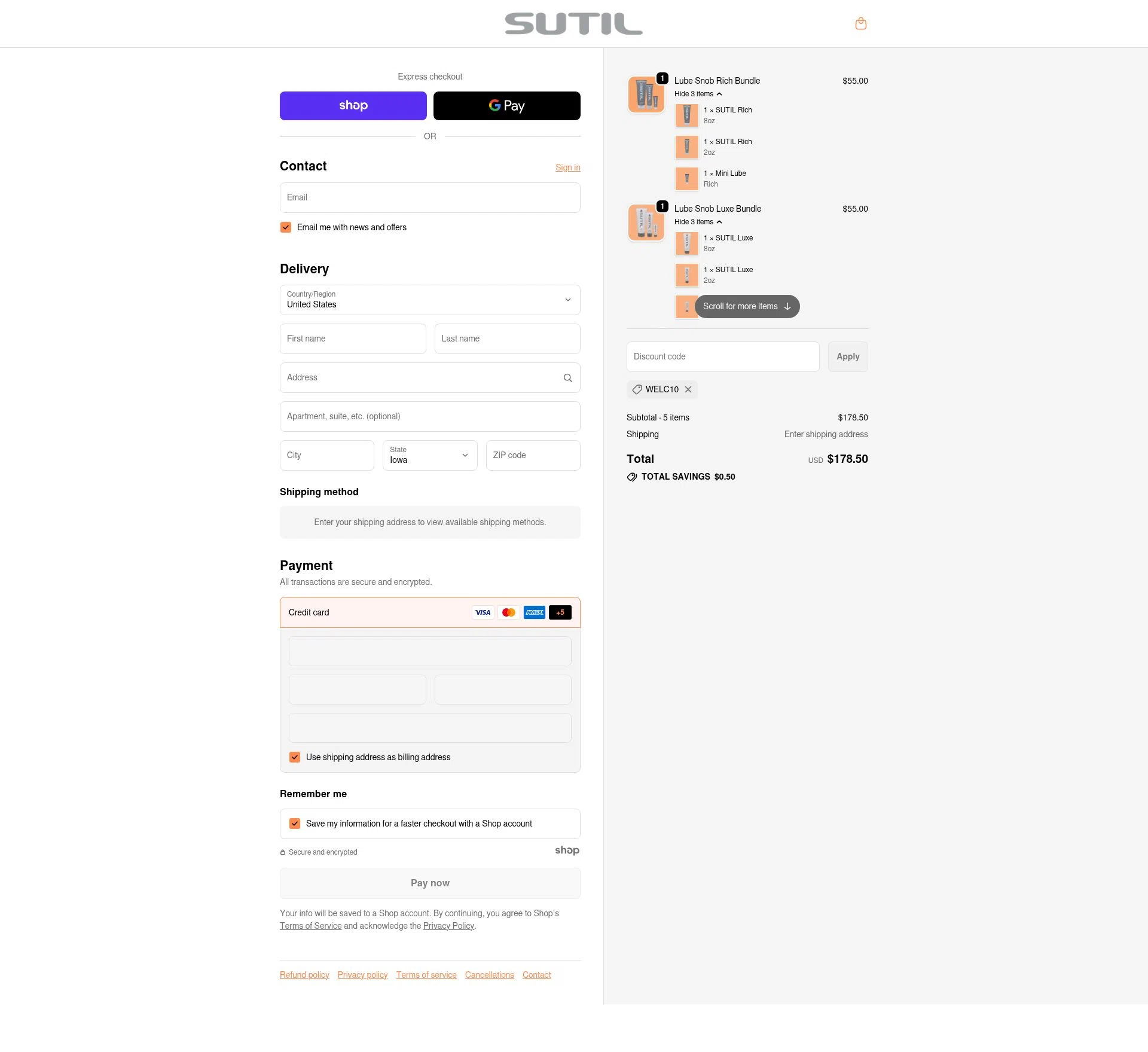 SUTIL USA checkout page showing SUTIL USA promo code box | Screenshot taken by SimplyCodes community member on Nov 20, 2025