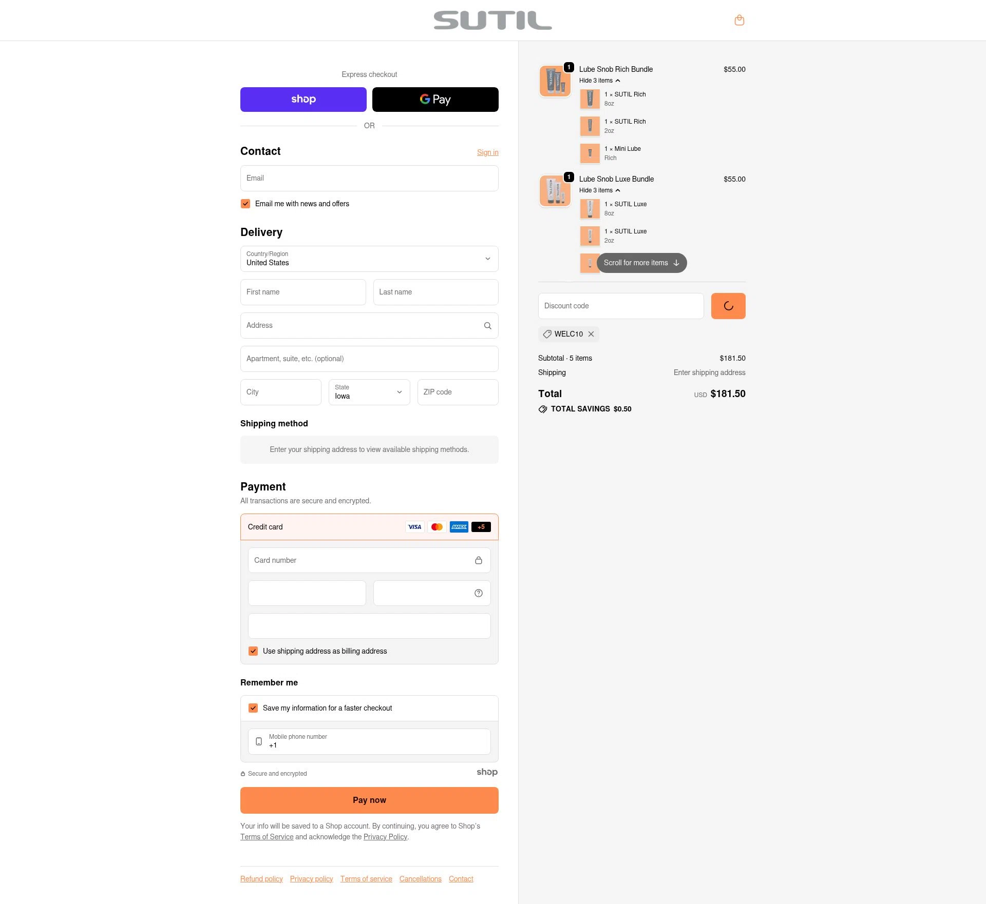 SUTIL USA checkout page showing SUTIL USA promo code box | Screenshot taken by SimplyCodes community member on Dec 18, 2025