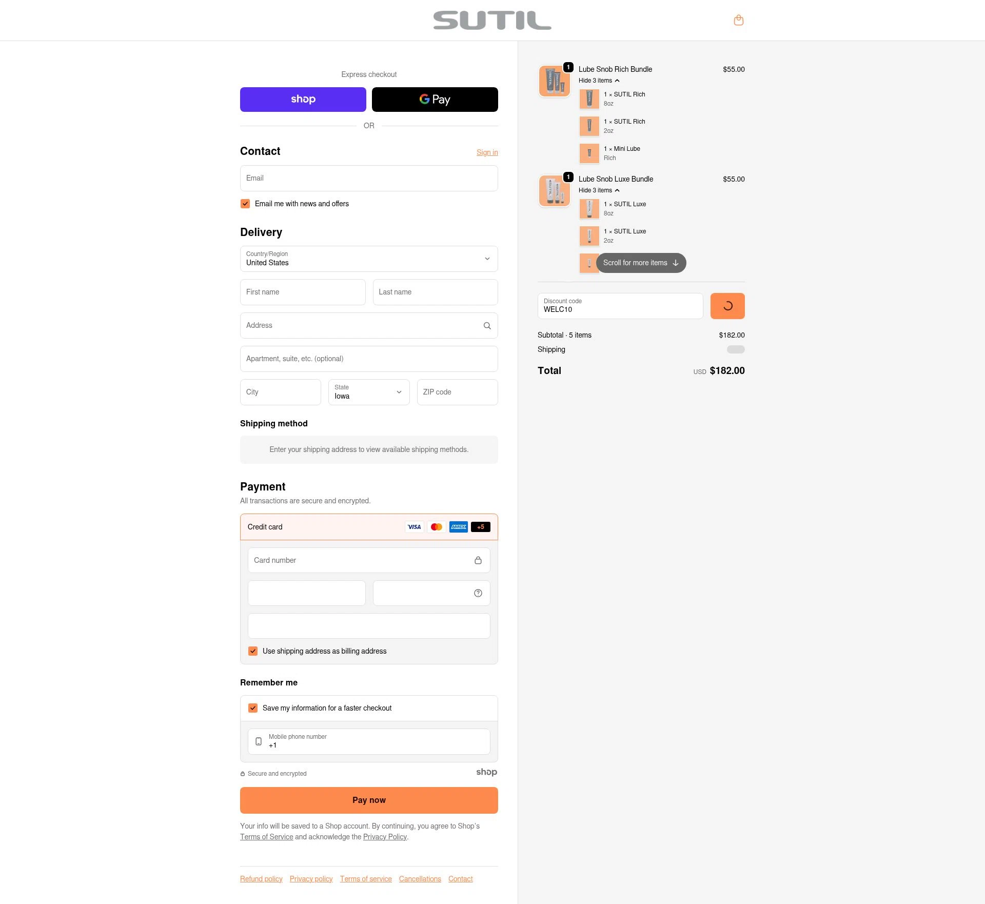 SUTIL USA checkout page showing SUTIL USA promo code box | Screenshot taken by SimplyCodes community member on Jan 3, 2026