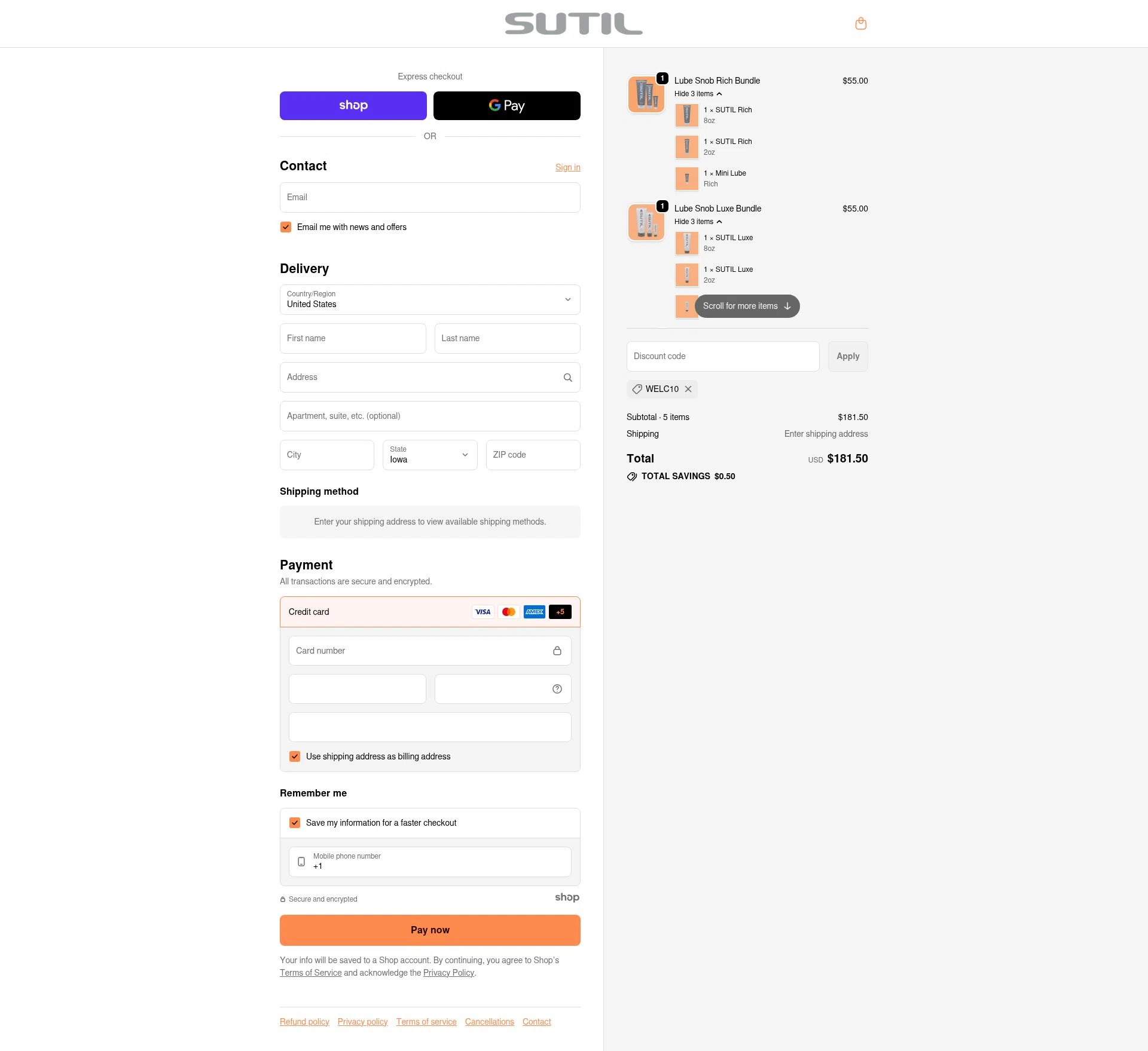 SUTIL USA checkout page showing SUTIL USA promo code box | Screenshot taken by SimplyCodes community member on Dec 11, 2025