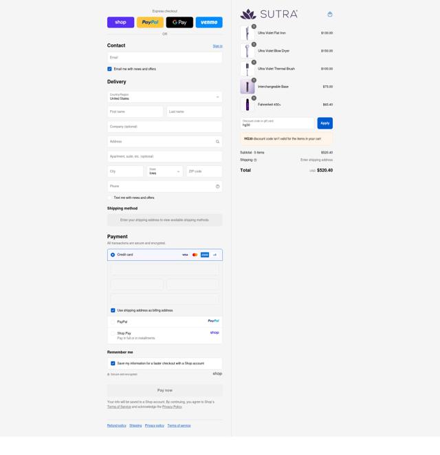 Sutra Beauty checkout page showing Sutra Beauty promo code box | Screenshot taken by SimplyCodes community member on Sep 11, 2025
