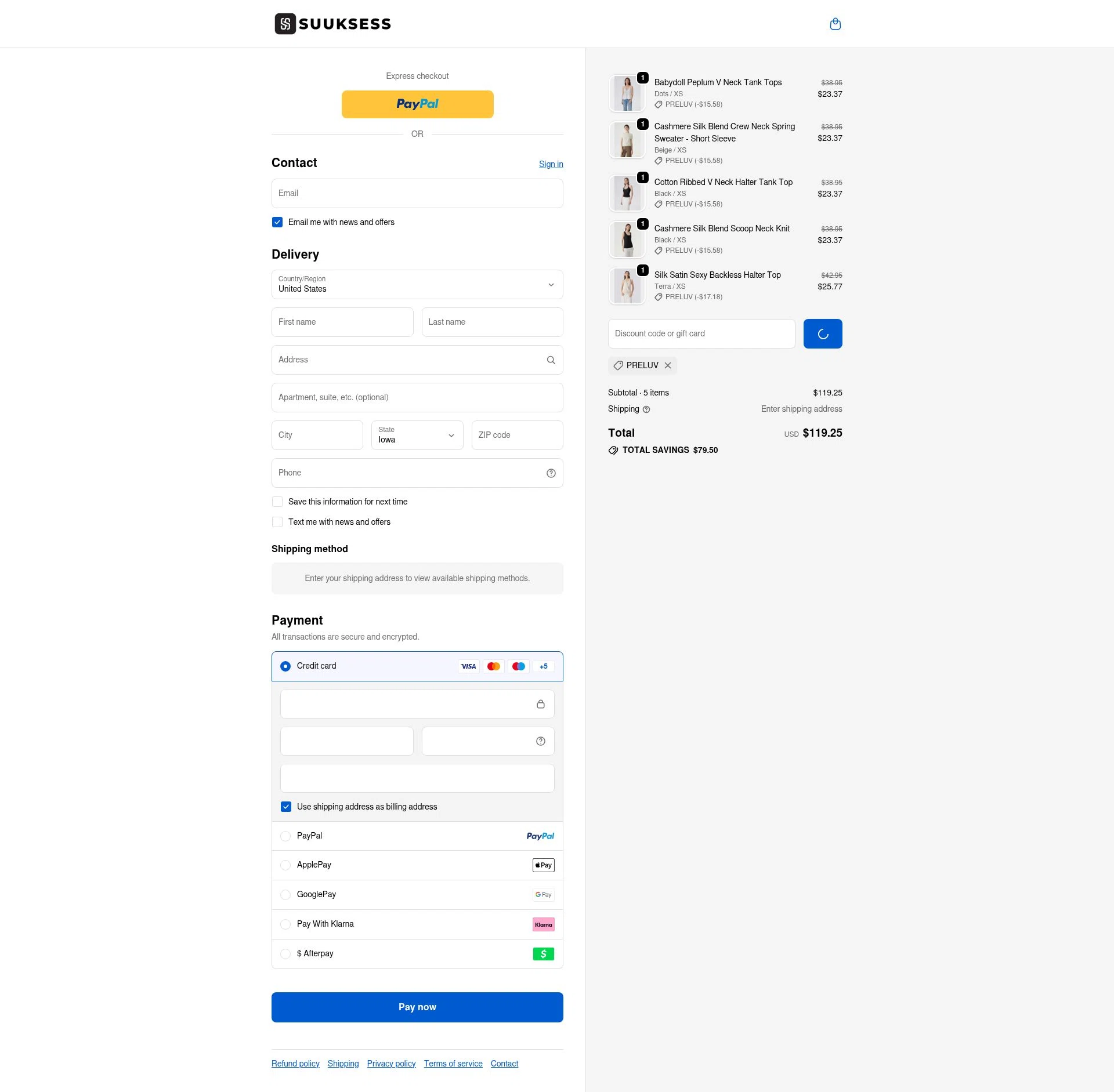 Suuksess checkout page showing Suuksess discount code box | Screenshot taken by SimplyCodes community member on Feb 12, 2026