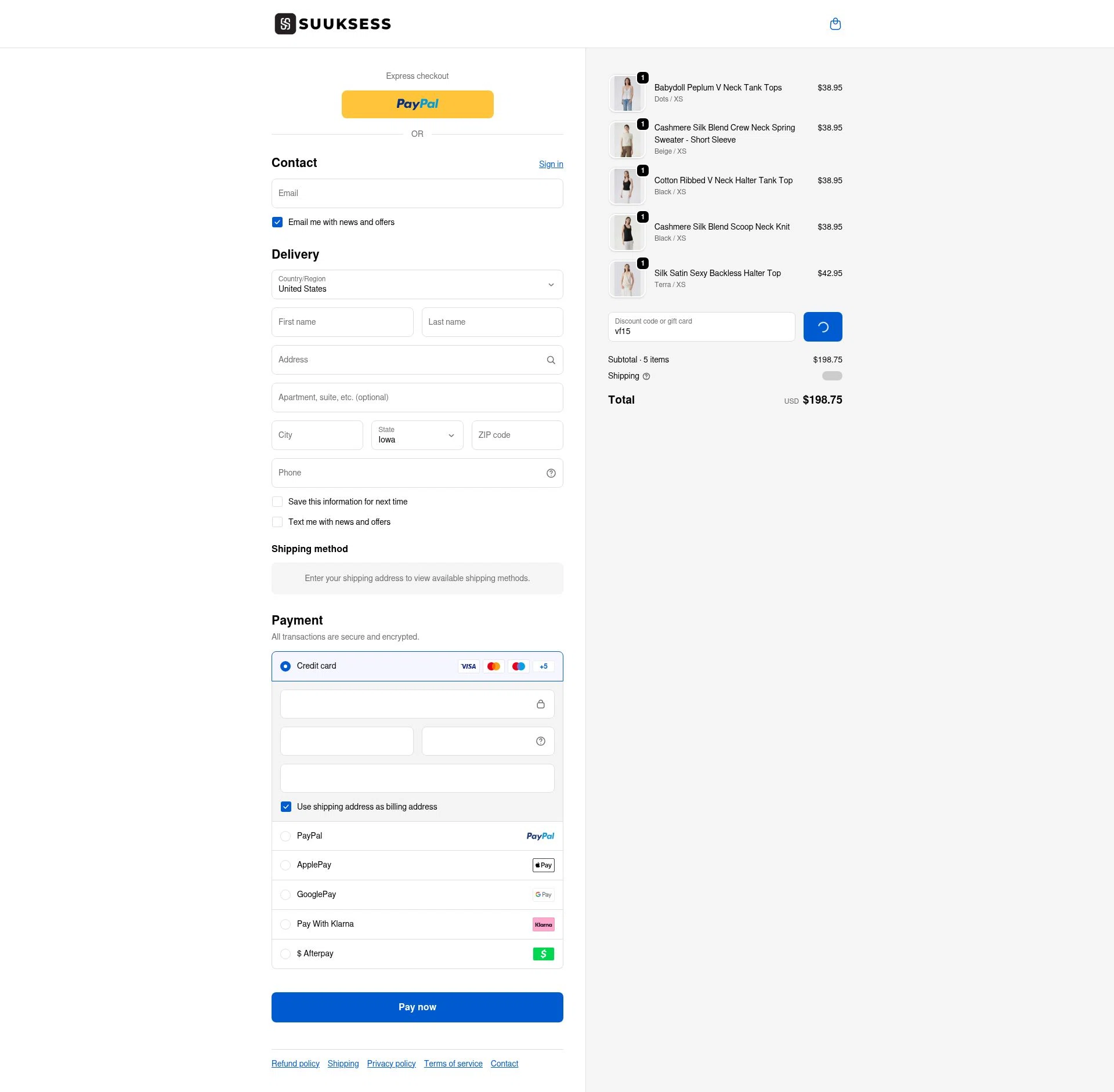 Suuksess checkout page showing Suuksess discount code box | Screenshot taken by SimplyCodes community member on Feb 12, 2026