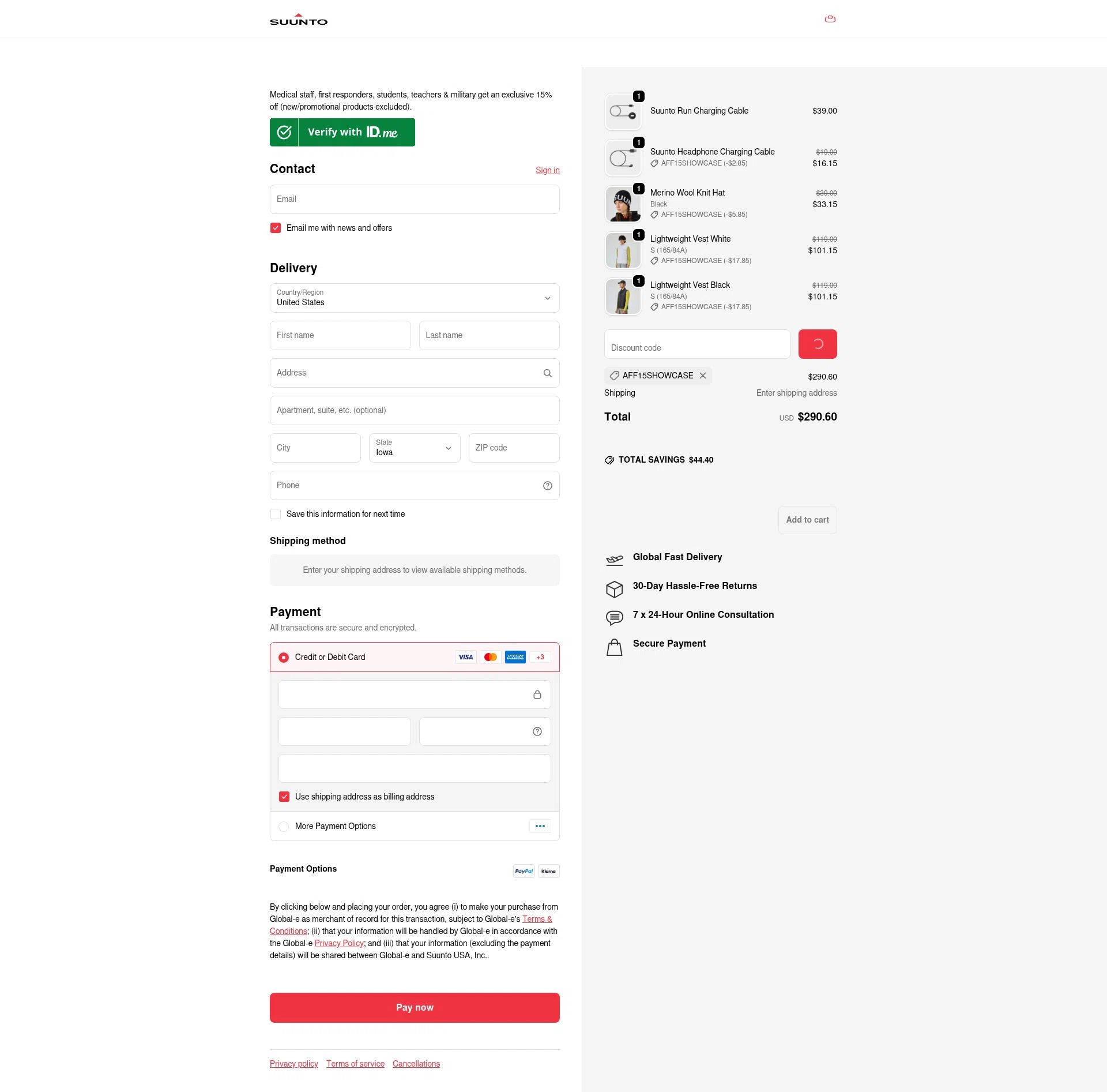 Suunto checkout page showing Suunto discount code box | Screenshot taken by SimplyCodes community member on Jan 28, 2026