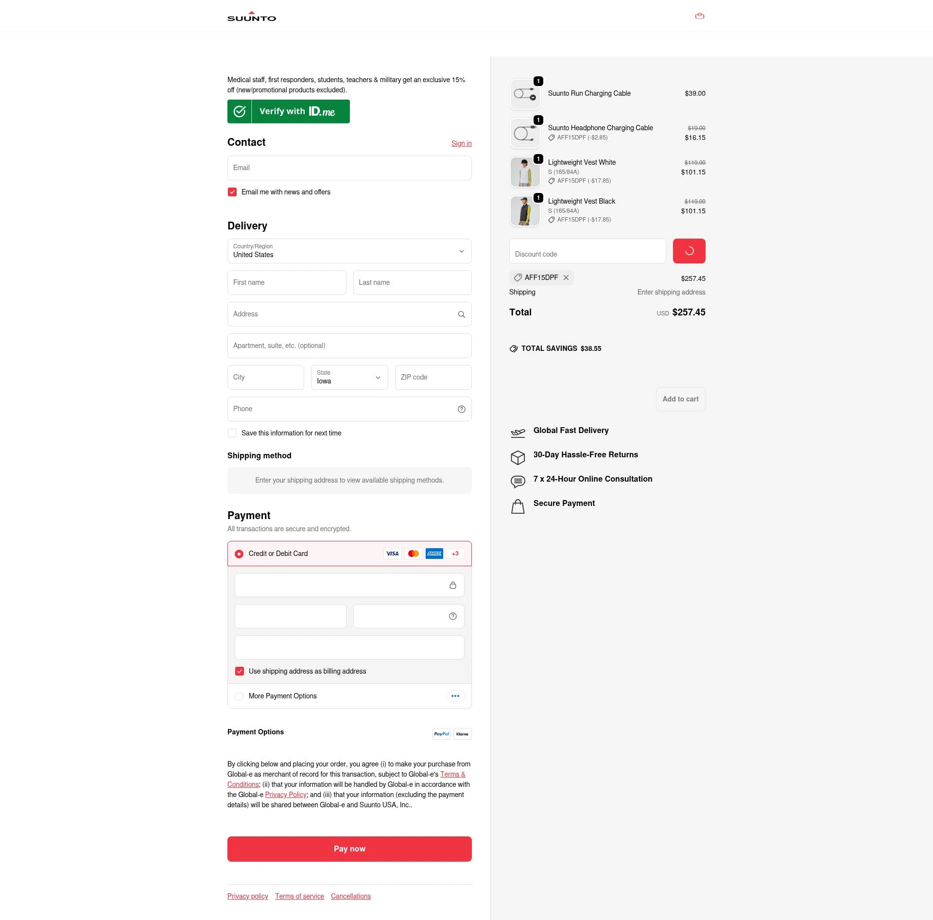 Suunto checkout page showing Suunto discount code box | Screenshot taken by SimplyCodes community member on Feb 19, 2026