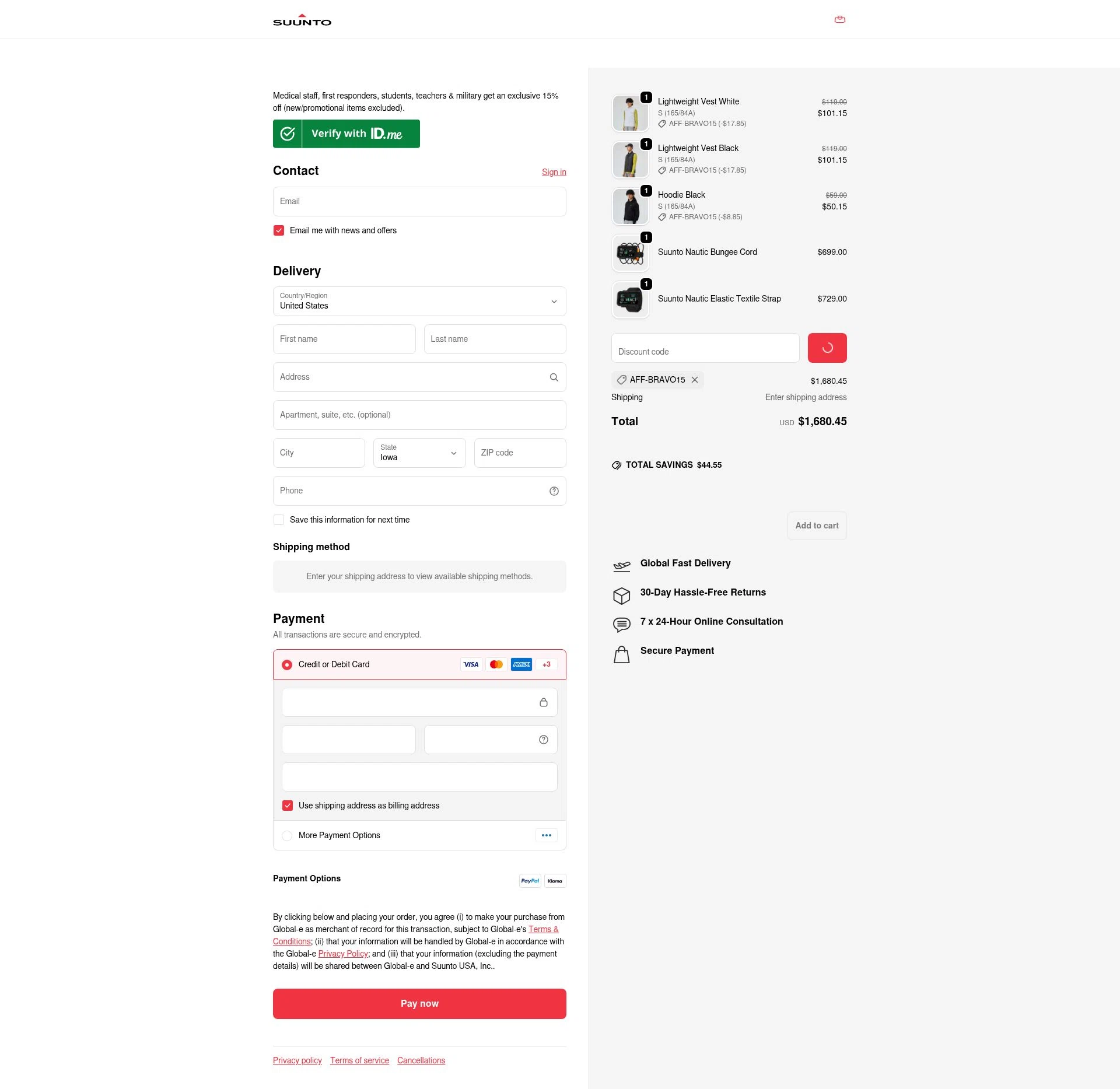 Suunto checkout page showing Suunto discount code box | Screenshot taken by SimplyCodes community member on Jan 9, 2026