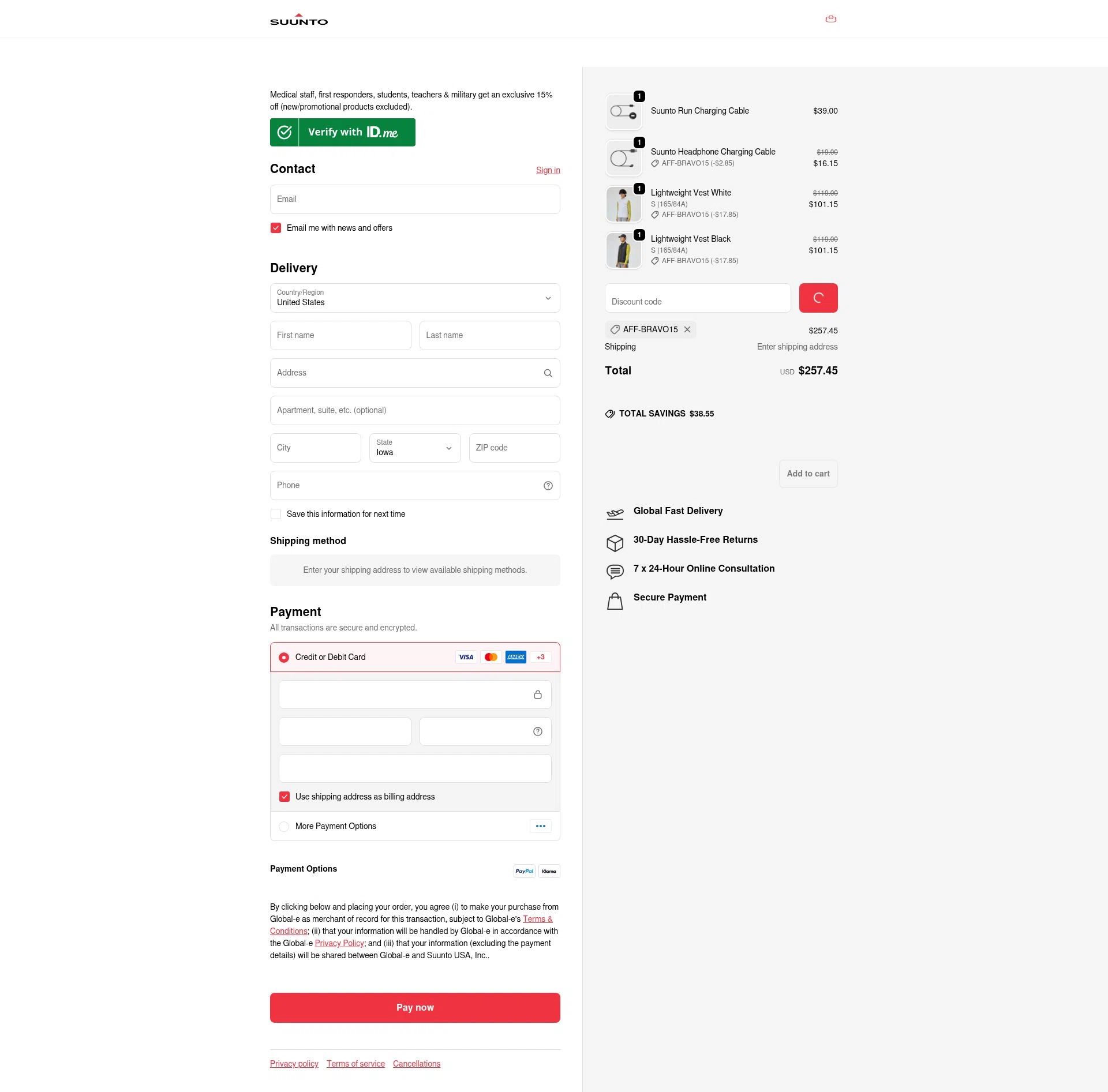 Suunto checkout page showing Suunto discount code box | Screenshot taken by SimplyCodes community member on Feb 19, 2026