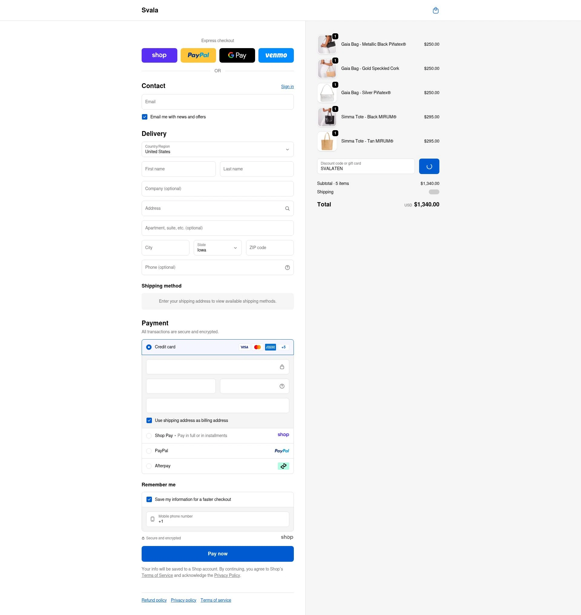 Svala checkout page showing Svala promo code box | Screenshot taken by SimplyCodes community member on Jan 8, 2026