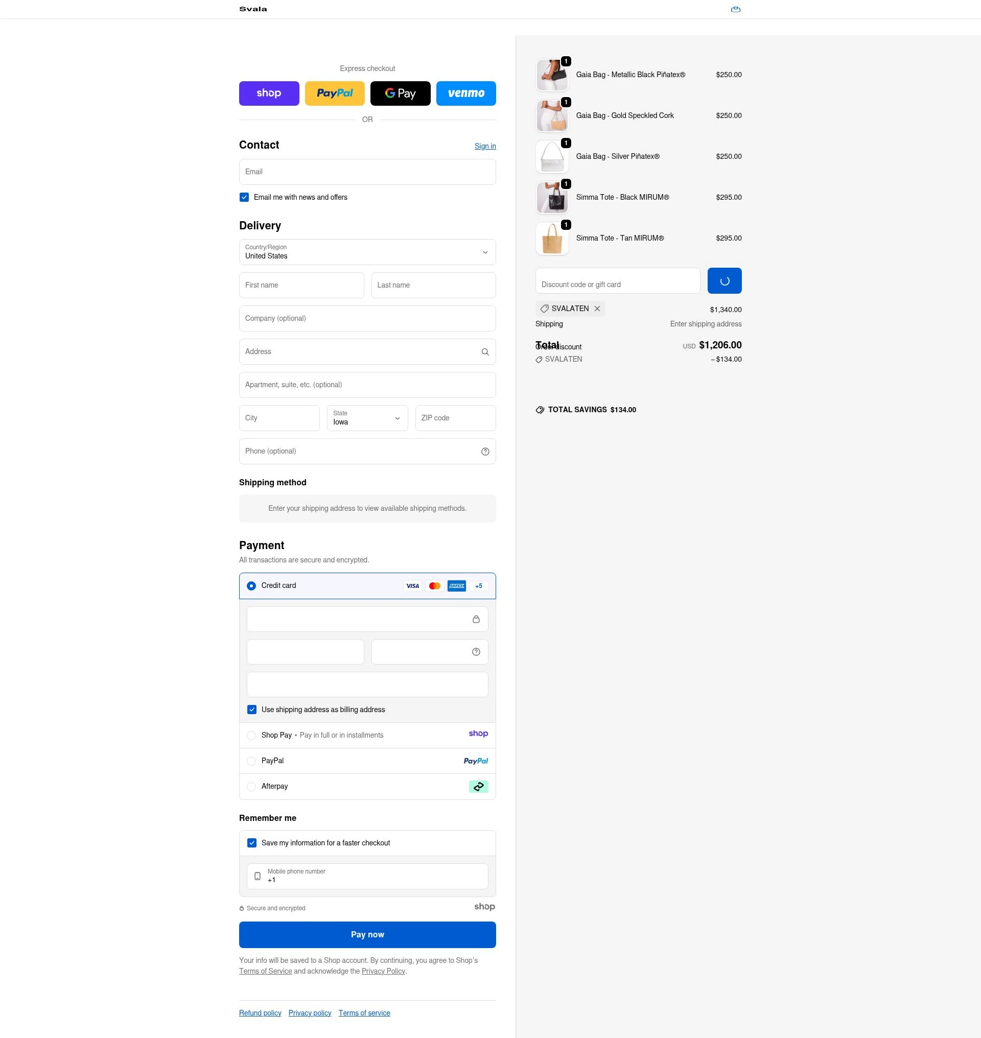 Svala checkout page showing Svala promo code box | Screenshot taken by SimplyCodes community member on Jan 3, 2026