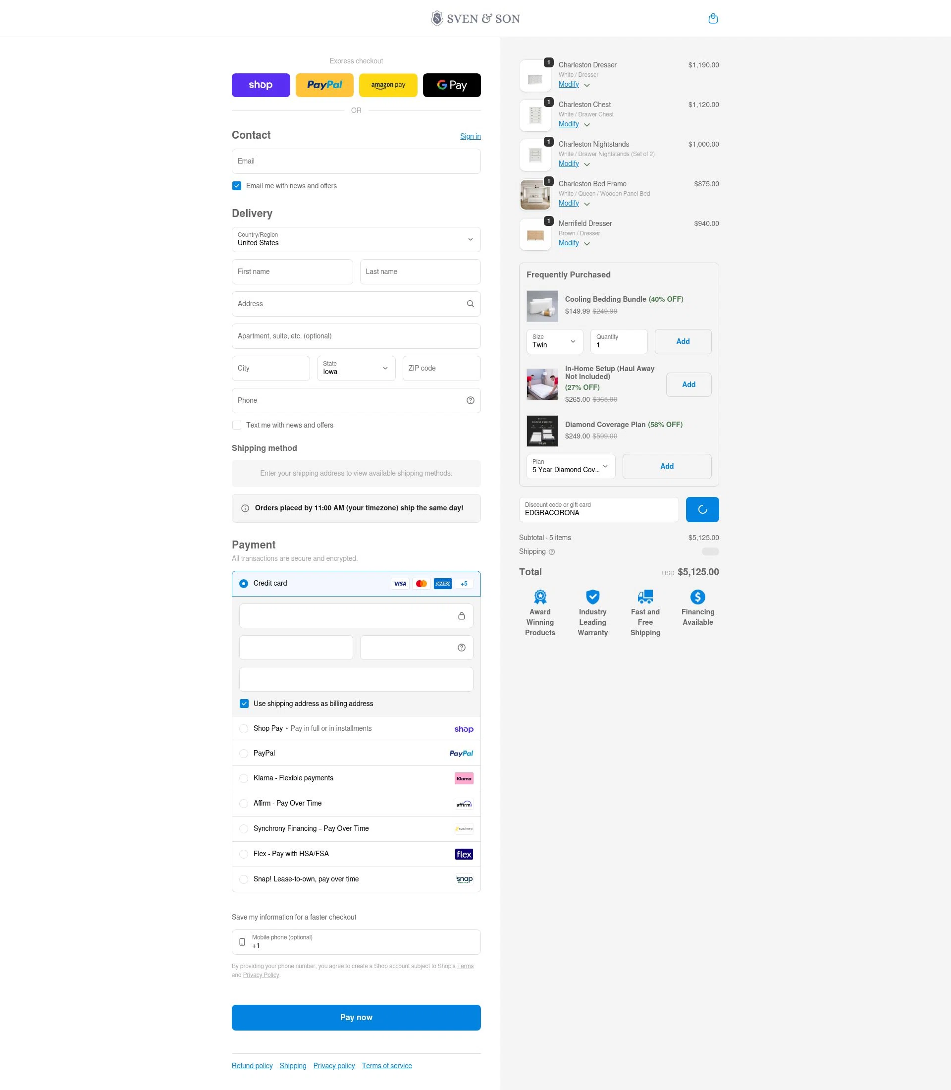 Sven and Son checkout page showing Sven and Son discount code box | Screenshot taken by SimplyCodes community member on Feb 7, 2026