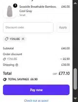 15NUBE coupon verification screenshot