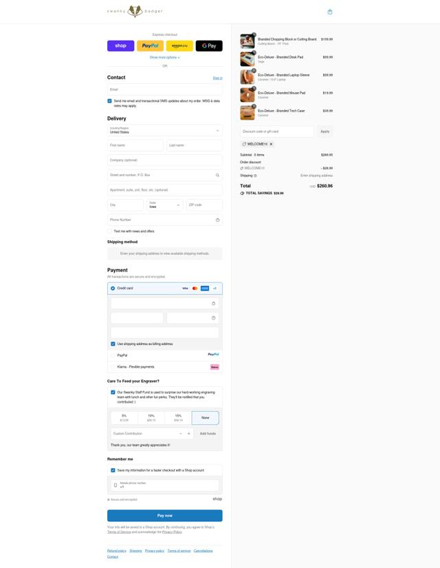 Swanky Badger checkout page showing Swanky Badger discount code box | Screenshot taken by SimplyCodes community member on Sep 15, 2025
