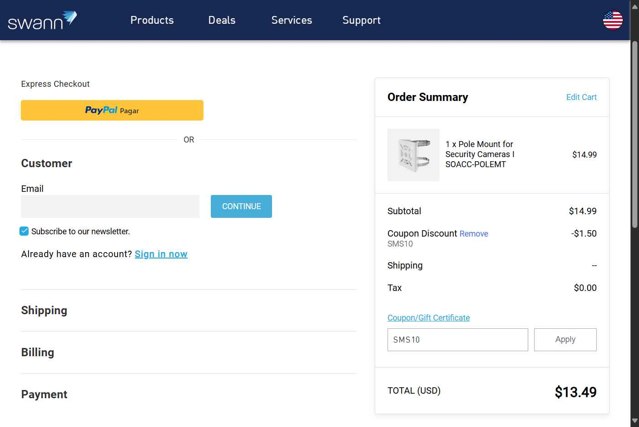 Swann checkout page showing Swann discount code box | Screenshot taken by SimplyCodes community member on Jun 26, 2025