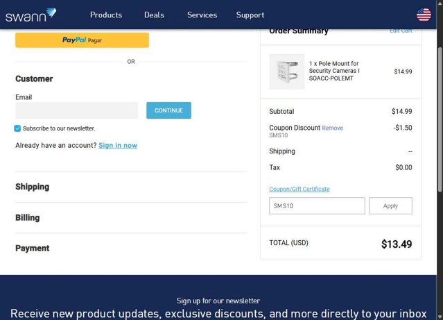 Swann checkout page showing Swann discount code box | Screenshot taken by SimplyCodes community member on Aug 11, 2025