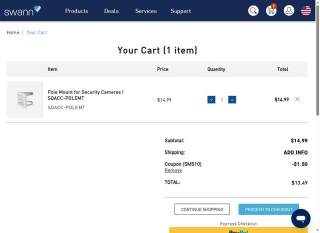 Swann checkout page showing Swann discount code box | Screenshot taken by SimplyCodes community member on Jul 9, 2025