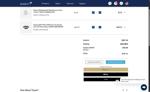 Swann checkout page showing Swann discount code box | Screenshot taken by SimplyCodes community member on Jun 11, 2025