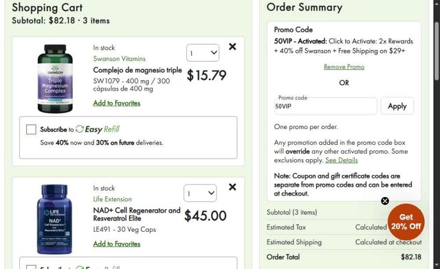 Swanson Vitamins checkout page showing Swanson Vitamins promo code box | Screenshot taken by SimplyCodes community member on Sep 2, 2025