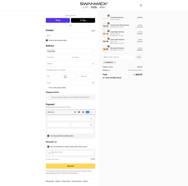 Swanwick Sleep checkout page showing Swanwick Sleep discount code box | Screenshot taken by SimplyCodes community member on Sep 8, 2025