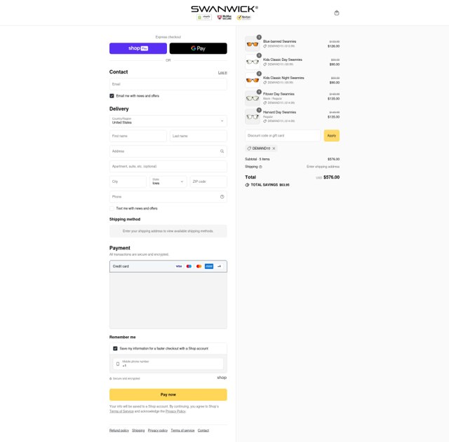 Swanwick Sleep checkout page showing Swanwick Sleep discount code box | Screenshot taken by SimplyCodes community member on Aug 17, 2025