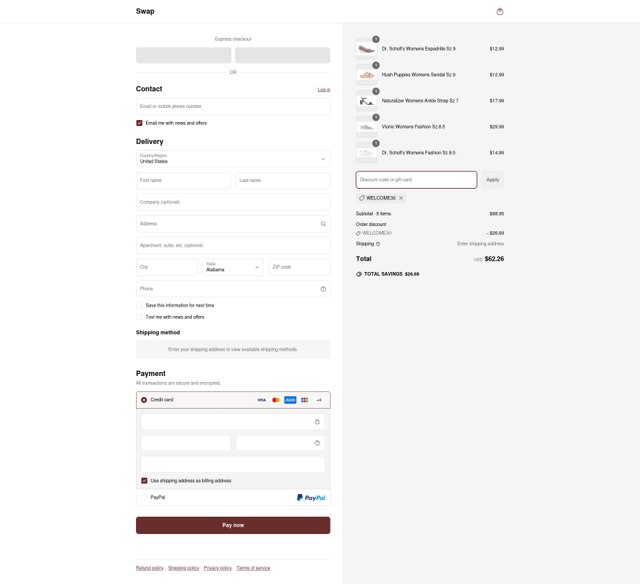 Swap checkout page showing Swap coupon code box | Screenshot taken by SimplyCodes community member on May 6, 2025