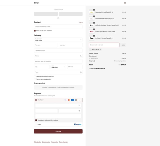Swap checkout page showing Swap coupon code box | Screenshot taken by SimplyCodes community member on May 16, 2025